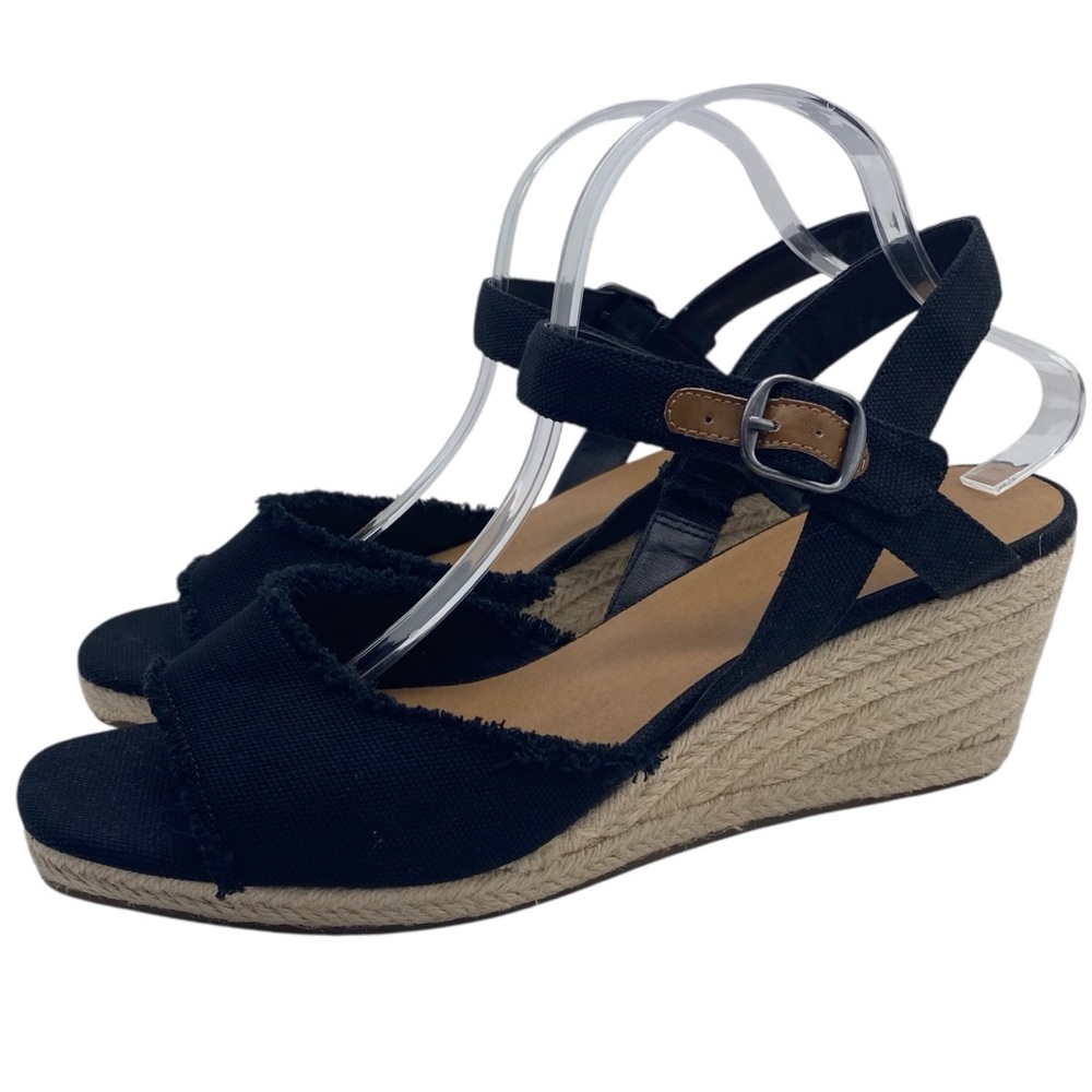 Lucky Brand Womens Shoes Mindra Sandals Sz 12 Wide Black Espadrille Wedge Chic